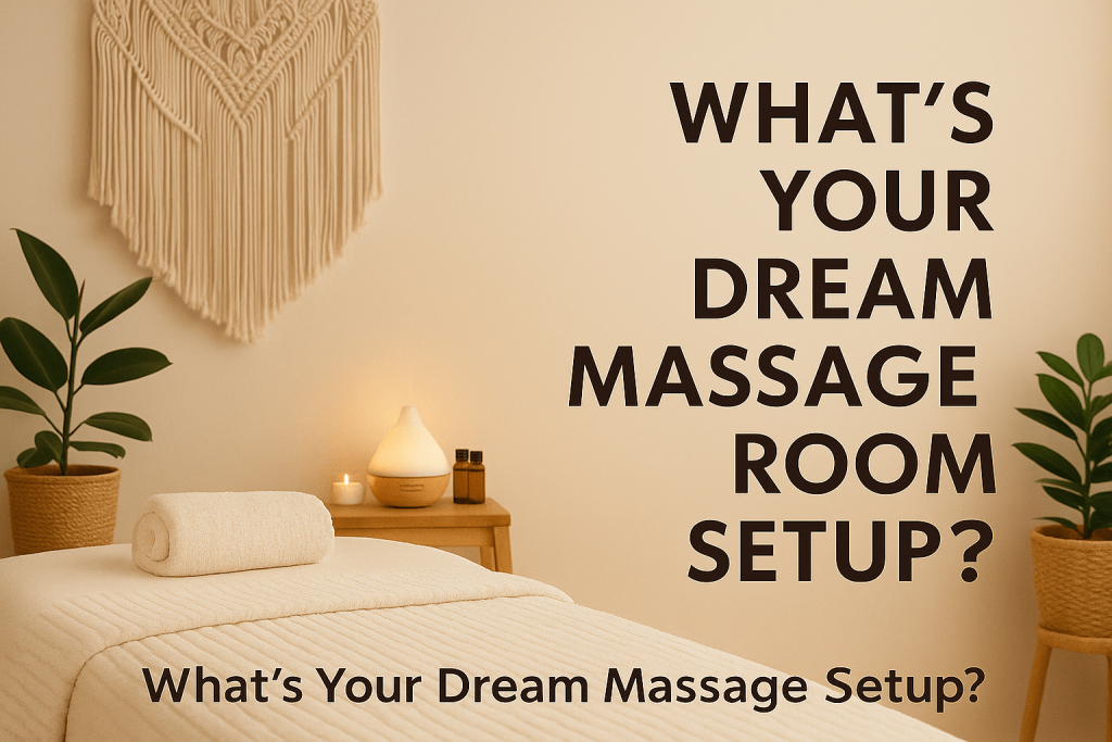 Dreamy Bohemian Massage Room Setup with text that says "What's your dream massage room setup?" 
