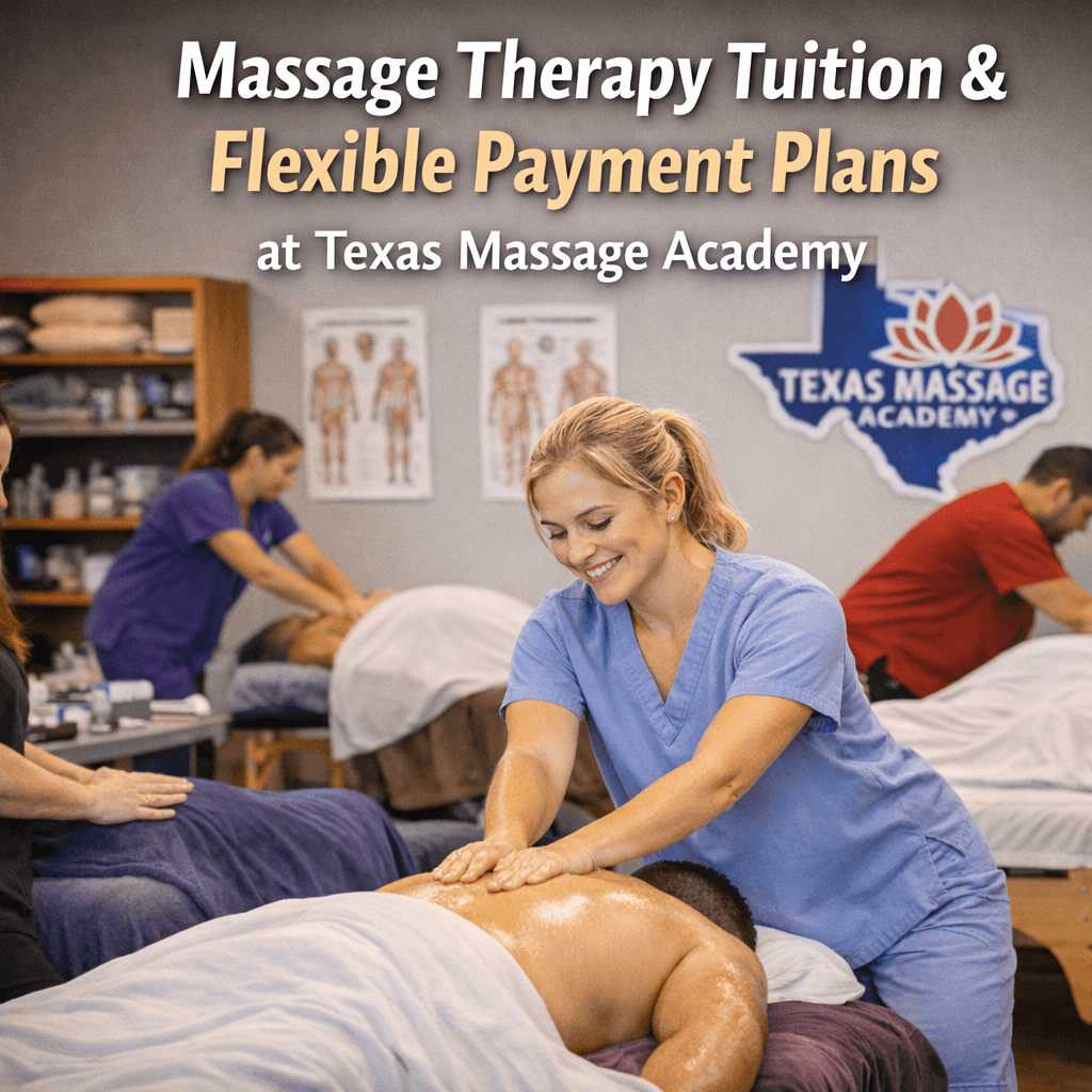 Massage therapy students practicing hands-on techniques at Texas Massage Academy in Brownwood, Texas