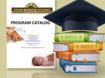 Massage school showing books and graduation in less than a year