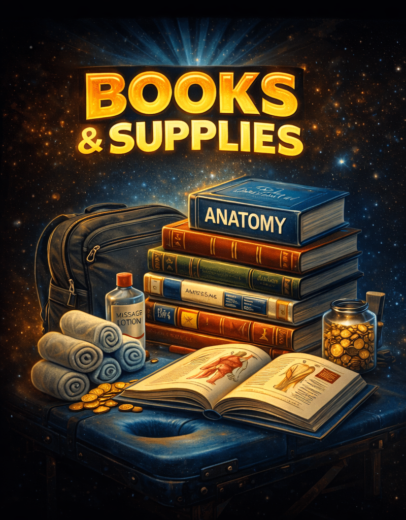 Massage therapy books and supplies for students